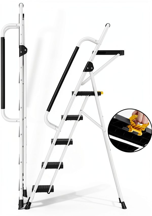 KINGRACK 5-Step Folding Ladder White WK2226-5D-4