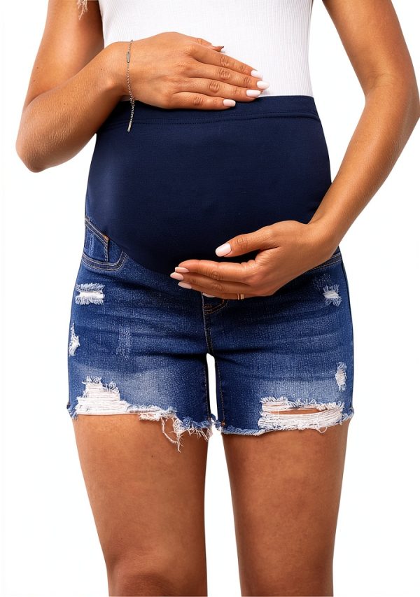 Maternity Denim Shorts for Women Medium Wash-0