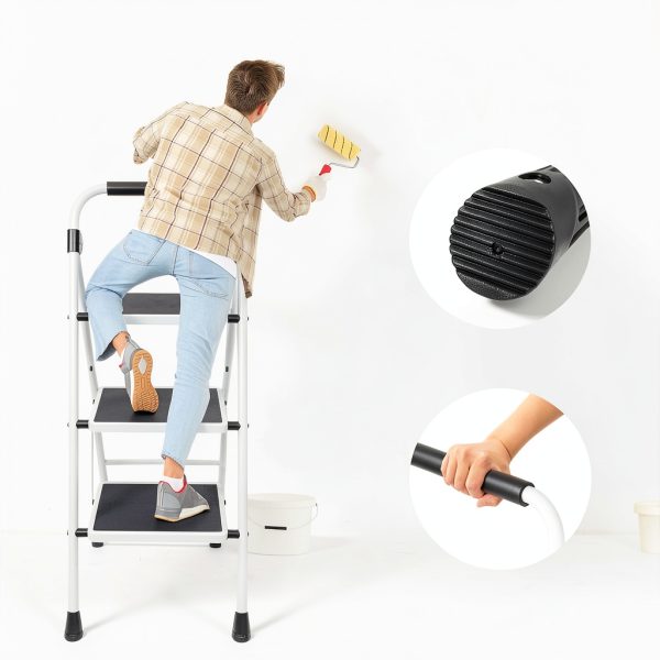 DUMOS Folding Step Ladder Metal Anti Slip Black-2
