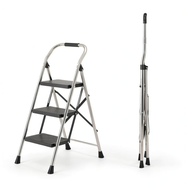 Step Ladder DIAMONDFORGE 3‑Step Black Foldable-5