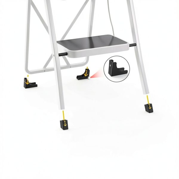 White HBTower 2 Step Ladder Alloy Steel Folding-2