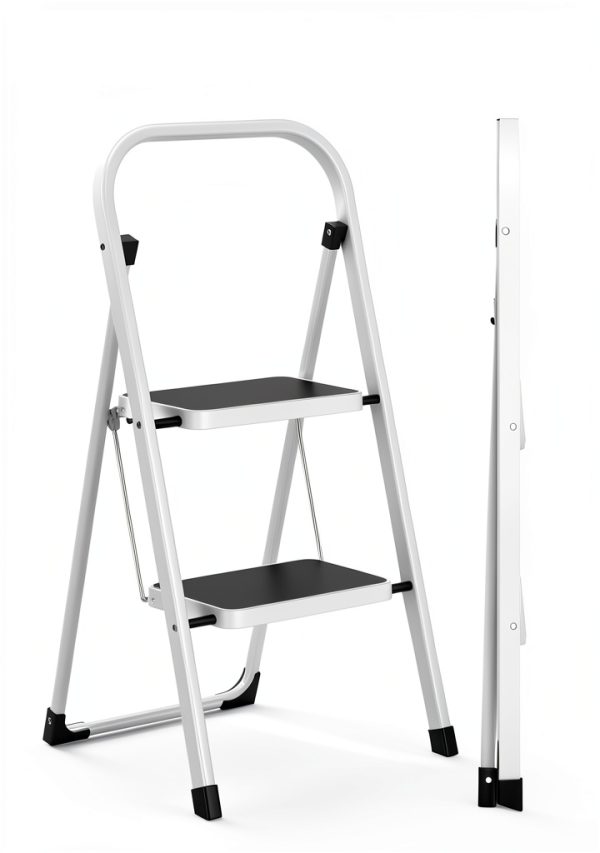 White HBTower 2 Step Ladder Alloy Steel Folding-5