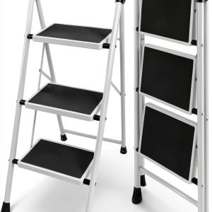DUMOS Folding Step Ladder Metal Anti Slip Black-0
