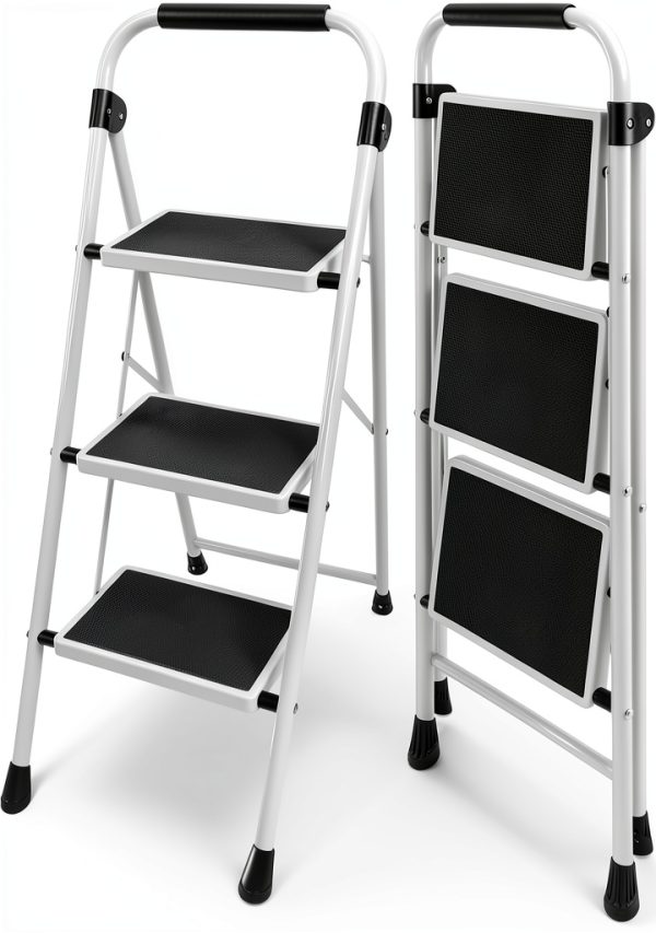 DUMOS Folding Step Ladder Metal Anti Slip Black-0
