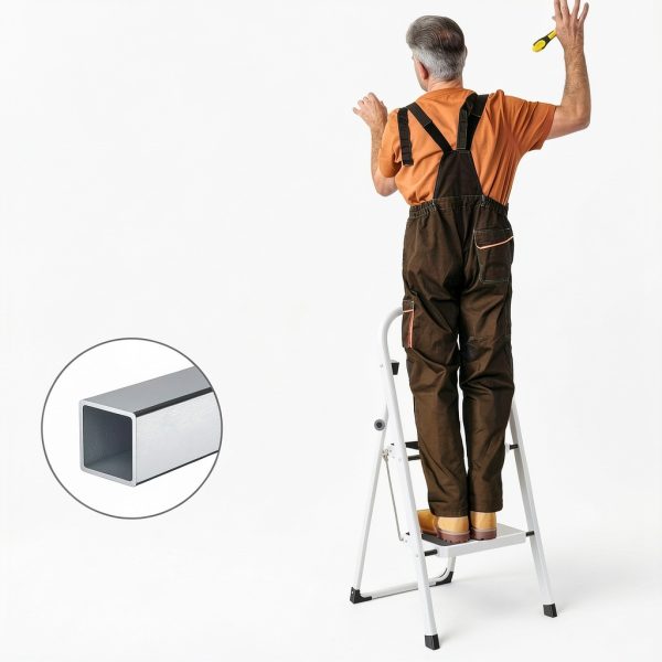 White HBTower 2 Step Ladder Alloy Steel Folding-4