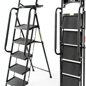 Valeo Step Ladder with Handrails Foldable Anti-Slip Design-0