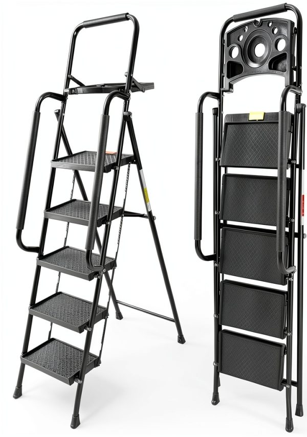 Valeo Step Ladder with Handrails Foldable Anti-Slip Design-0