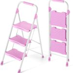 KINGRACK Pink Step Ladder Foldable Metal Home Tool-0