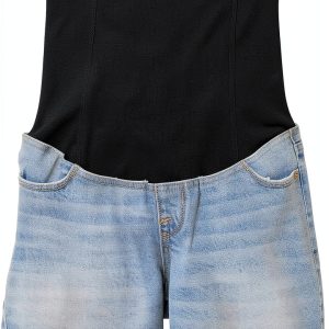 Maternity Denim Shorts for Women Pull On Closure Machine-0