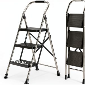 Step Ladder DIAMONDFORGE 3‑Step Black Foldable-0