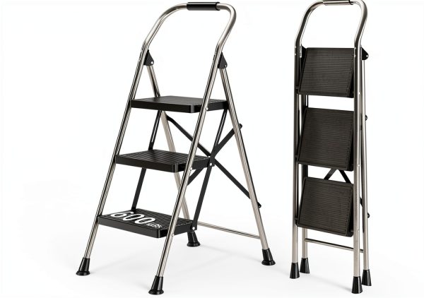 Step Ladder DIAMONDFORGE 3‑Step Black Foldable-0