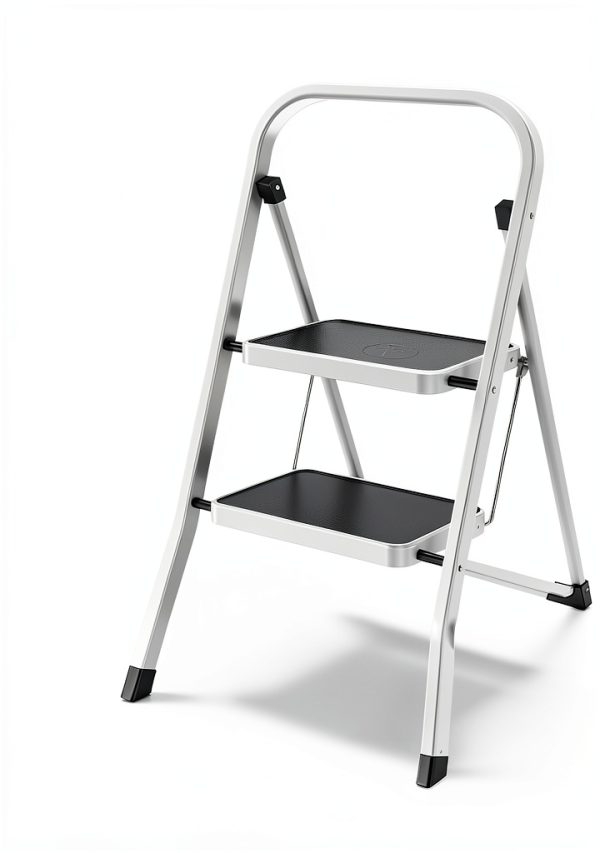 White HBTower 2 Step Ladder Alloy Steel Folding-1