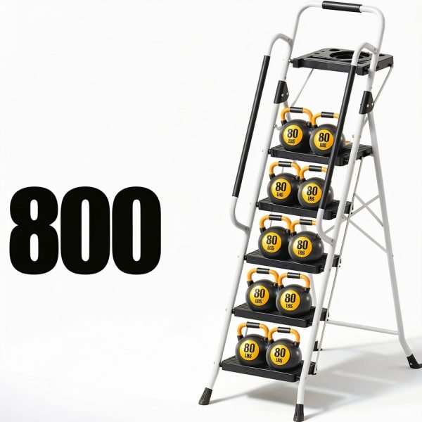 KINGRACK 5-Step Folding Ladder White WK2226-5D-1
