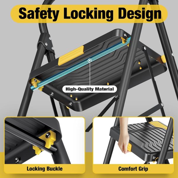 Urackify 4 Step Ladder Heavy Duty Anti Slip Black-5