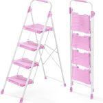 KINGRACK Pink Step Ladder Foldable Anti-Slip Home Tool-0