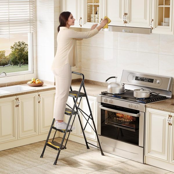 Urackify 4 Step Ladder Heavy Duty Anti Slip Black-1