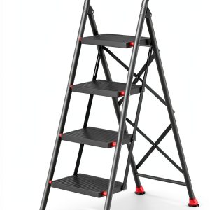 Step Ladder DIAMONDFORGE 4‑Step Black Red Foldable-0