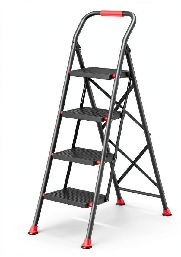 Step Ladder DIAMONDFORGE 4‑Step Black Red Foldable-0