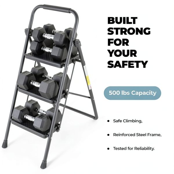 Medical King 3 Step Stool Folding Steel Ladder for Adults-2
