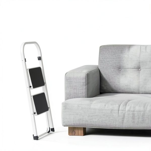 White HBTower 2 Step Ladder Alloy Steel Folding-3