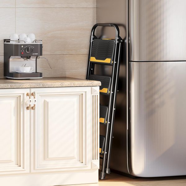 Urackify 4 Step Ladder Heavy Duty Anti Slip Black-6
