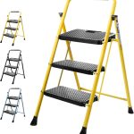TICONN 3 Step Ladder Steel Anti Slip Foldable Yellow-0