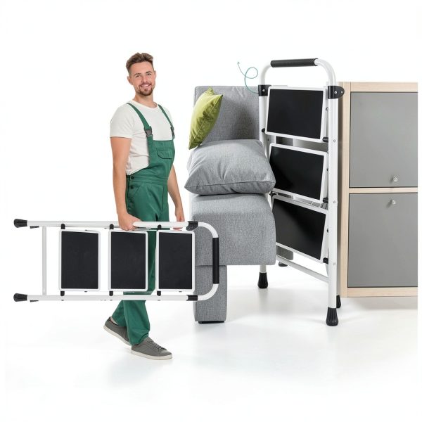 DUMOS Folding Step Ladder Metal Anti Slip Black-3