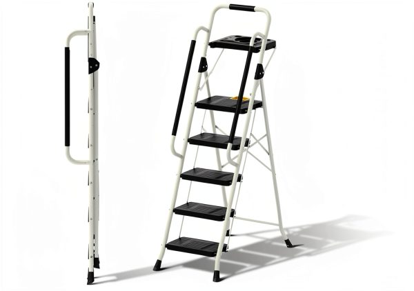 KINGRACK 5-Step Folding Ladder White WK2226-5D-5