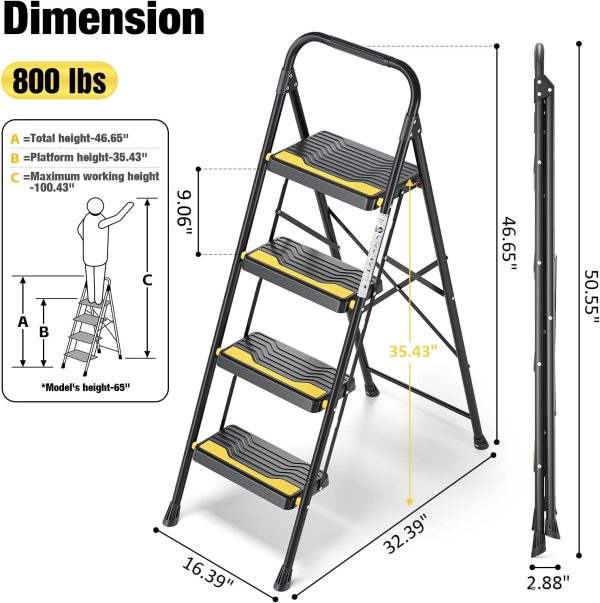Urackify 4 Step Ladder Heavy Duty Anti Slip Black-8