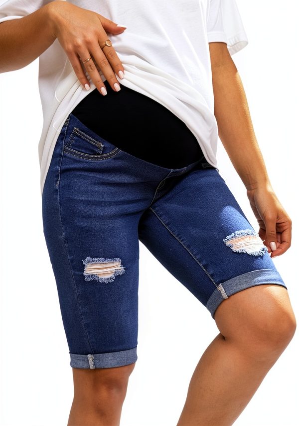 Maternity Denim Shorts for Women High Stretch Fabric-2