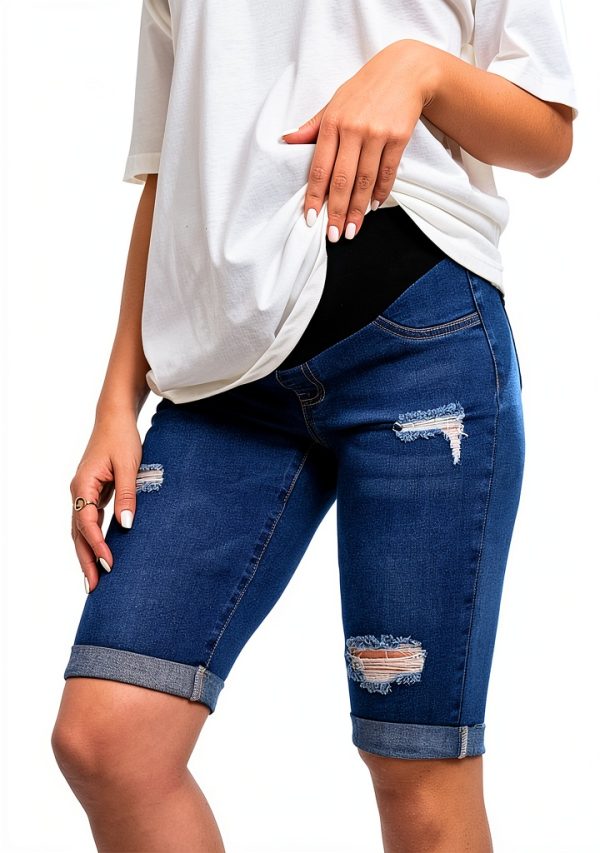 Maternity Denim Shorts for Women High Stretch Fabric-3