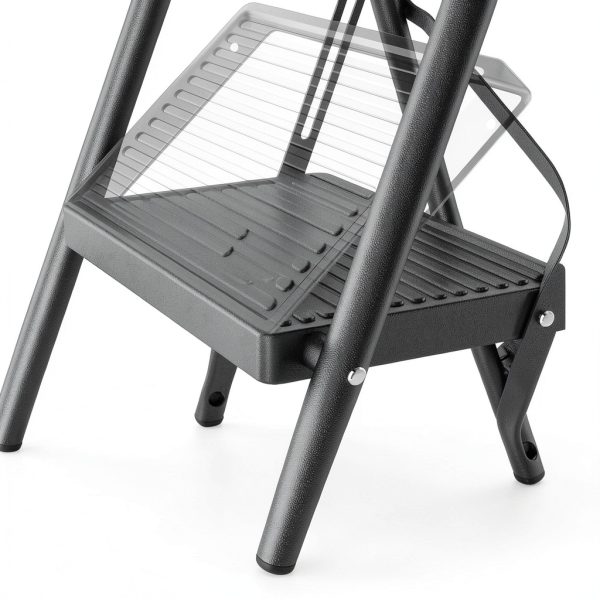 DIAMONDFORGE 3 Step Ladder Black and Red Iron Step Ladders-4