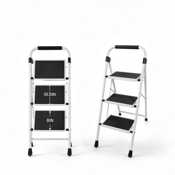 DUMOS Folding Step Ladder Metal Anti Slip Black-6