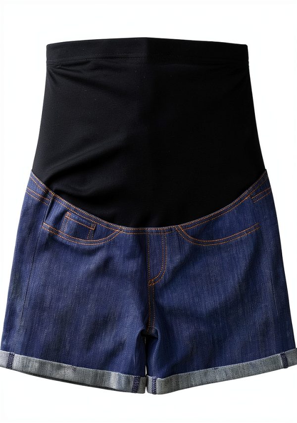 Maternity Denim Shorts Cotton Breathable Pregnancy Shorts-4