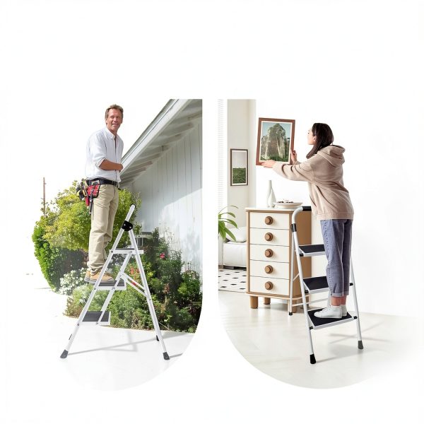 DUMOS Folding Step Ladder Metal Anti Slip Black-5