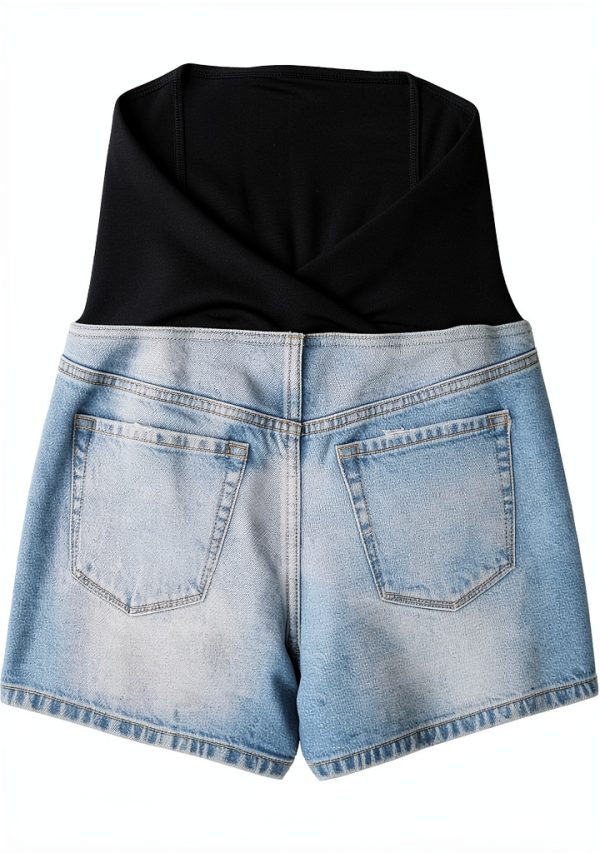 Maternity Denim Shorts for Women Pull On Closure Machine-1