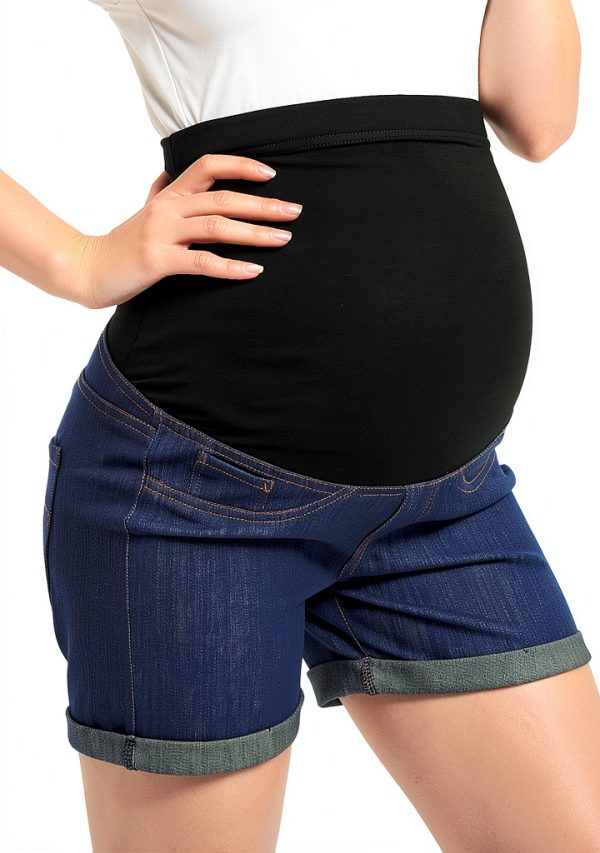Maternity Denim Shorts Cotton Breathable Pregnancy Shorts-3