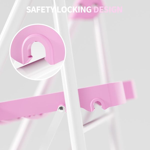 KINGRACK Pink Step Ladder Foldable Anti-Slip Home Tool-3