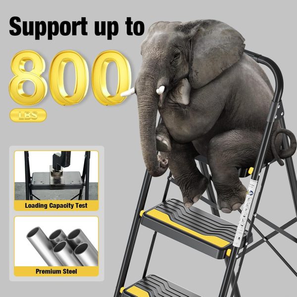 Urackify 4 Step Ladder Heavy Duty Anti Slip Black-3