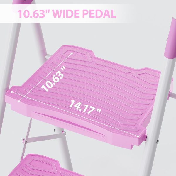 KINGRACK Pink Step Ladder Foldable Metal Home Tool-1