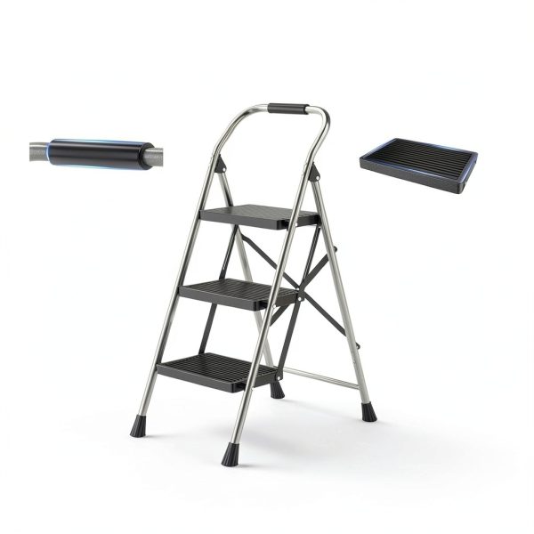 Step Ladder DIAMONDFORGE 3‑Step Black Foldable-3