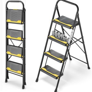 Urackify 4 Step Ladder Heavy Duty Anti Slip Black-0
