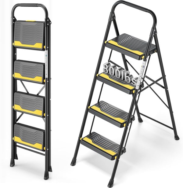 Urackify 4 Step Ladder Heavy Duty Anti Slip Black-0