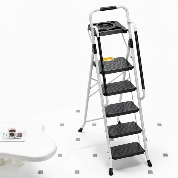 KINGRACK 5-Step Folding Ladder White WK2226-5D-7