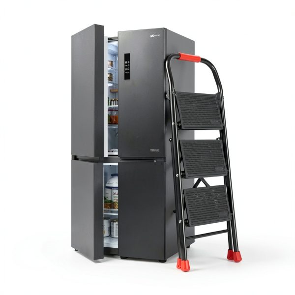 DIAMONDFORGE 3 Step Ladder Black and Red Iron Step Ladders-5