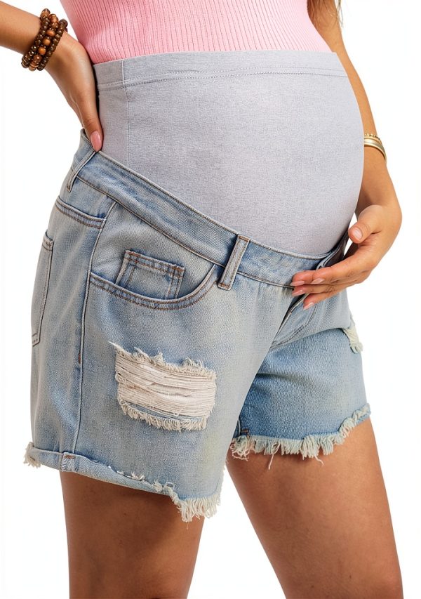 Maternity Denim Shorts for Women Medium Wash-2