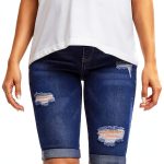 Maternity Denim Shorts for Women High Stretch Fabric-0
