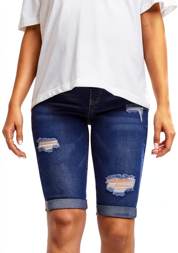 Maternity Denim Shorts for Women High Stretch Fabric-0