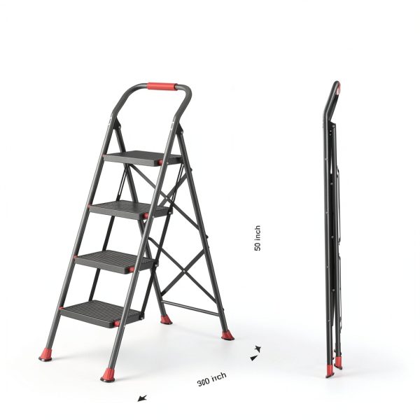 Step Ladder DIAMONDFORGE 4‑Step Black Red Foldable-6