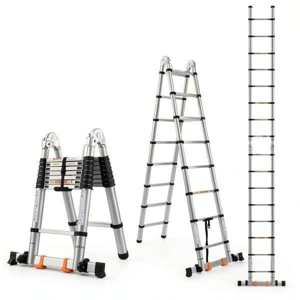 DEZEX Telescoping Ladder Stainless Steel Heavy Duty One-1